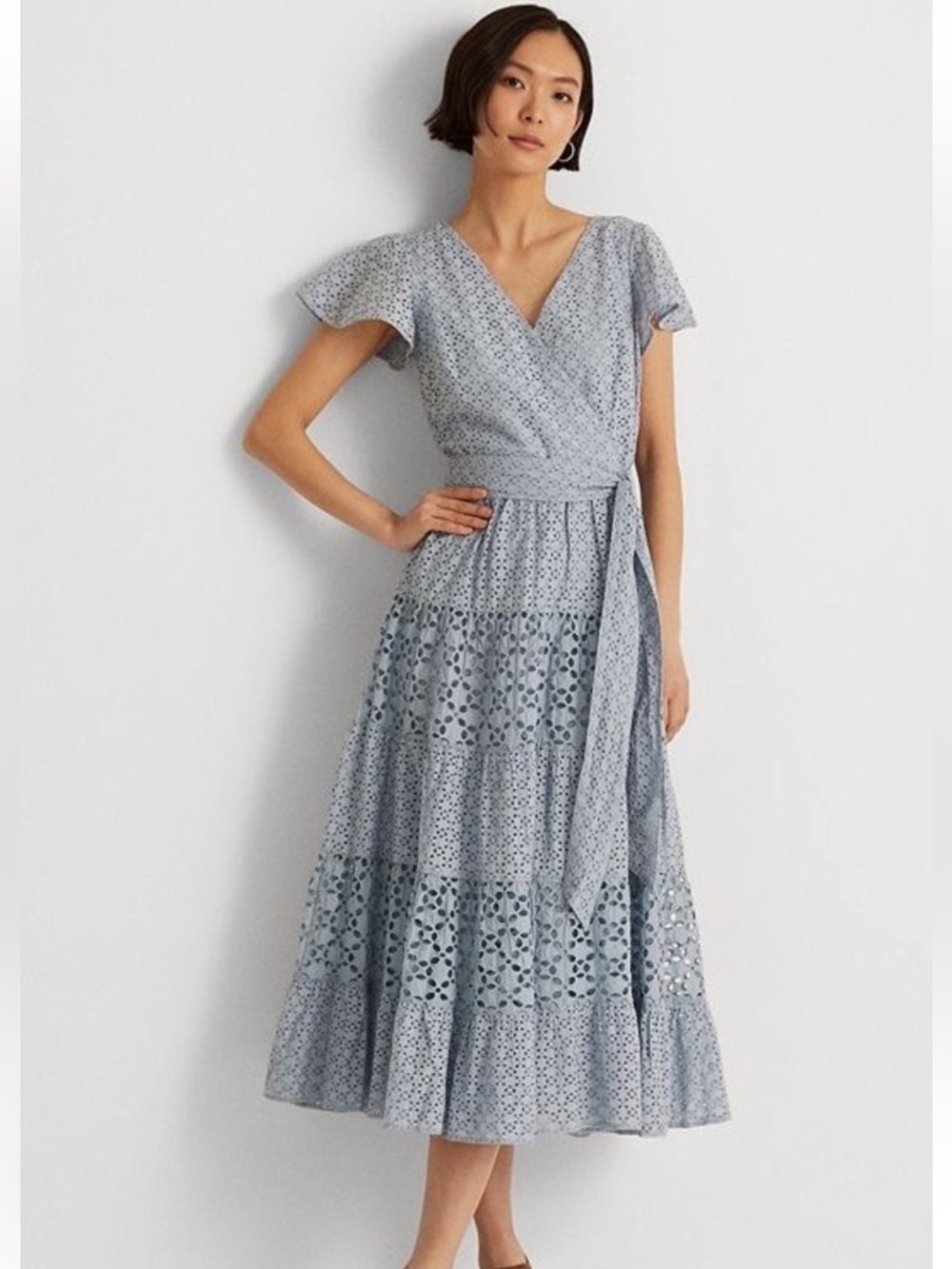 LIKE NEW Ralph Lauren Eyelet Cotton Midi Dress
